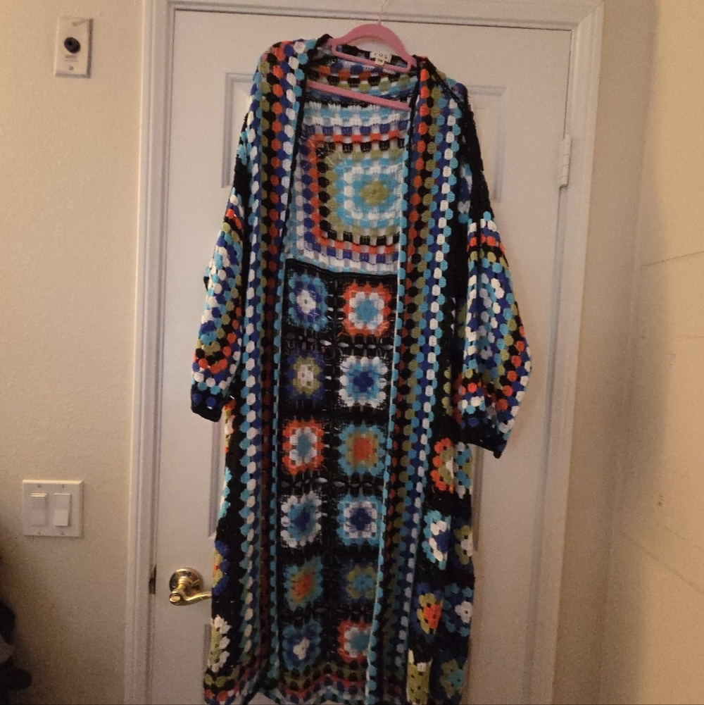 POL Crochet Granny Square Long Cardigan One Size New - Picture 3 of 8
